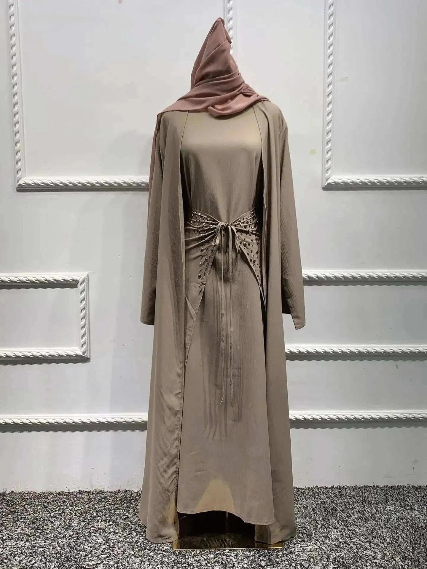 Majestic Open Abaya – Luxury Open Butterfly Maxi Occasion -  Coffee With Hijab / S -  Abaya Vida