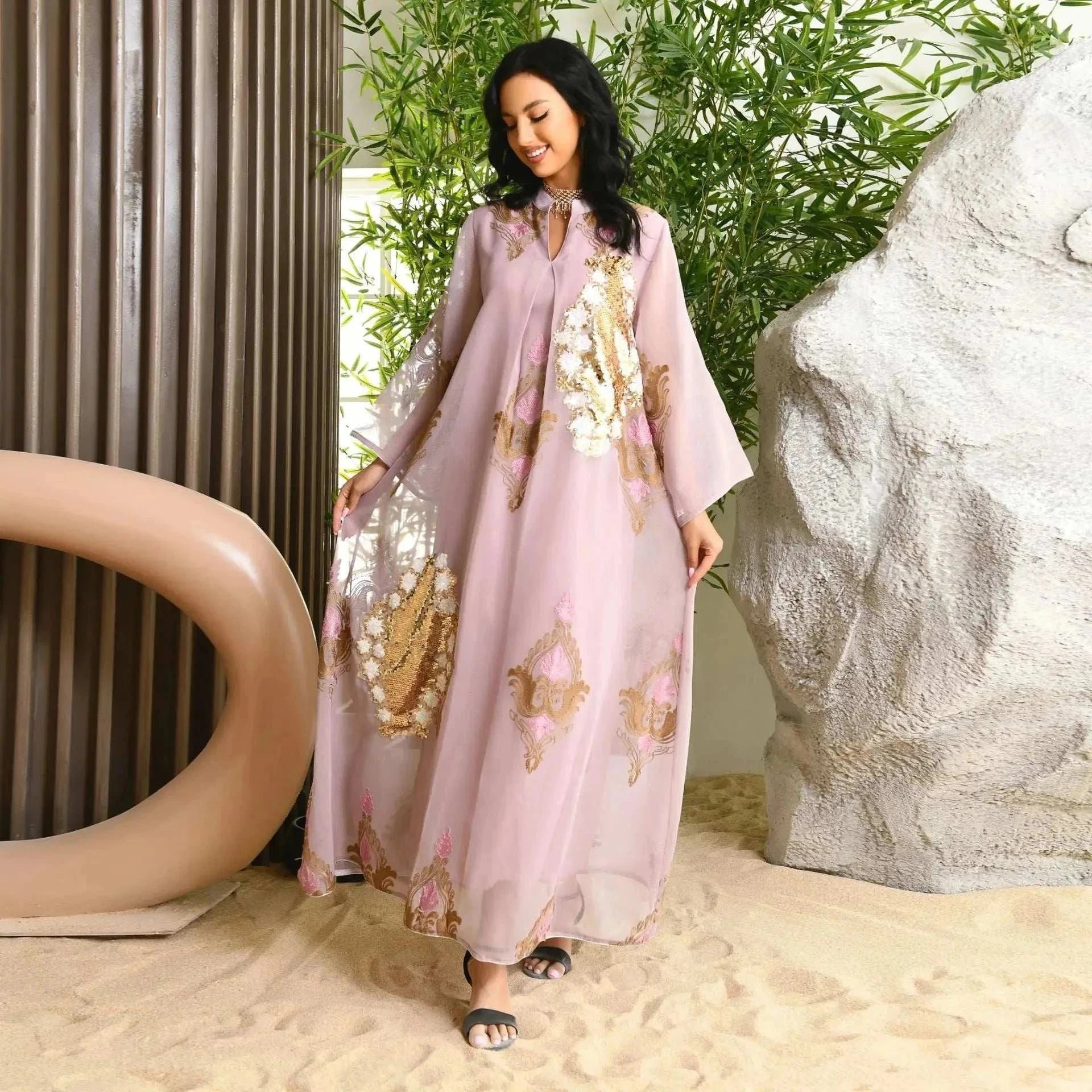 Midnight Radiance Abaya – Sparkling Closed Occasion Maxi -  Gray / S -  Abaya Vida