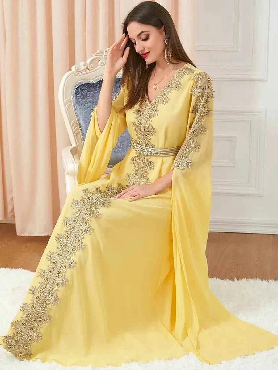 Morocco Ruffle Abaya Dress – Sash Tie Kaftan for Prayer & Eid -  Light Blue / M -  Abaya Vida