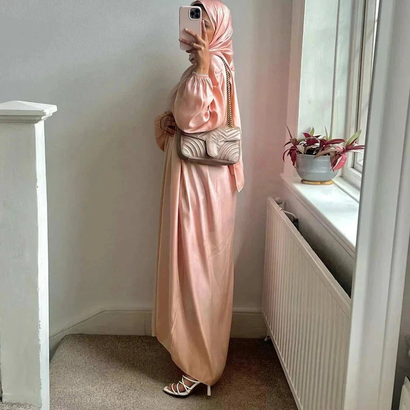 Noor Shimmer Shoulder Abaya – Festive Glitter Abaya -  Apricot -  Abaya Vida