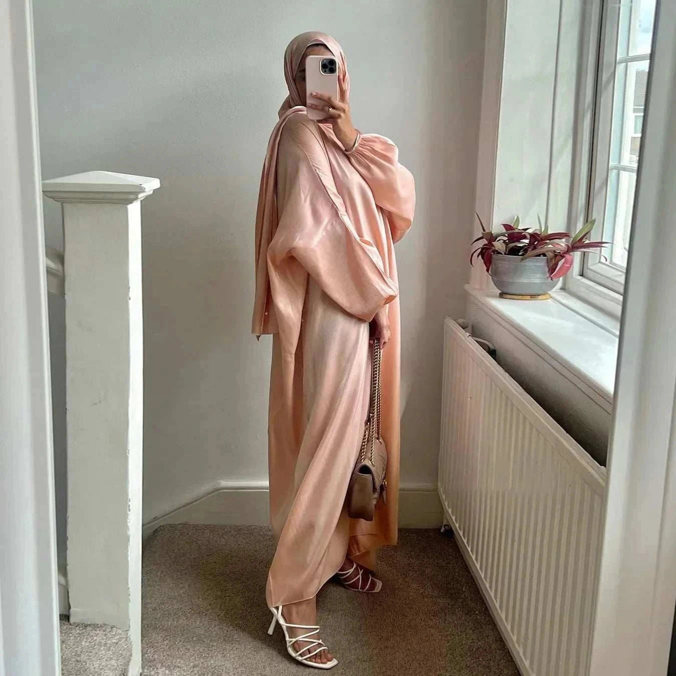 Noor Shimmer Shoulder Abaya – Festive Glitter Abaya -  Apricot -  Abaya Vida