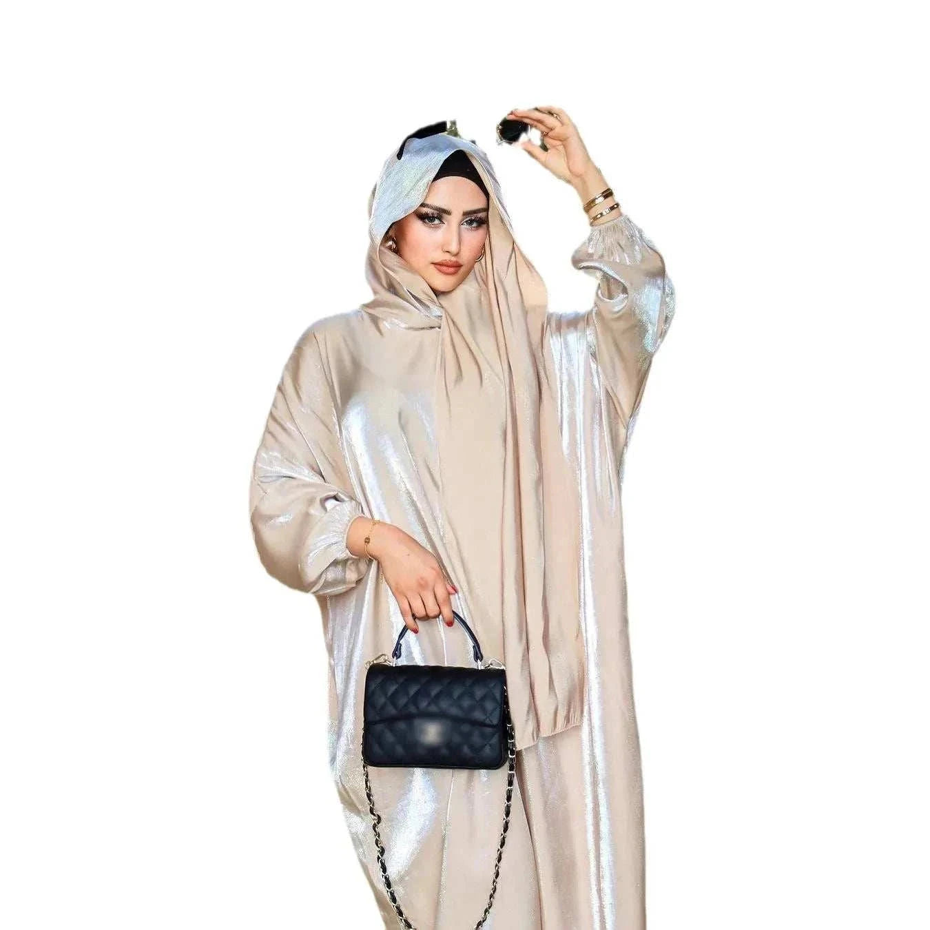 Noor Shimmer Shoulder Abaya – Festive Glitter Abaya -  Apricot -  Abaya Vida