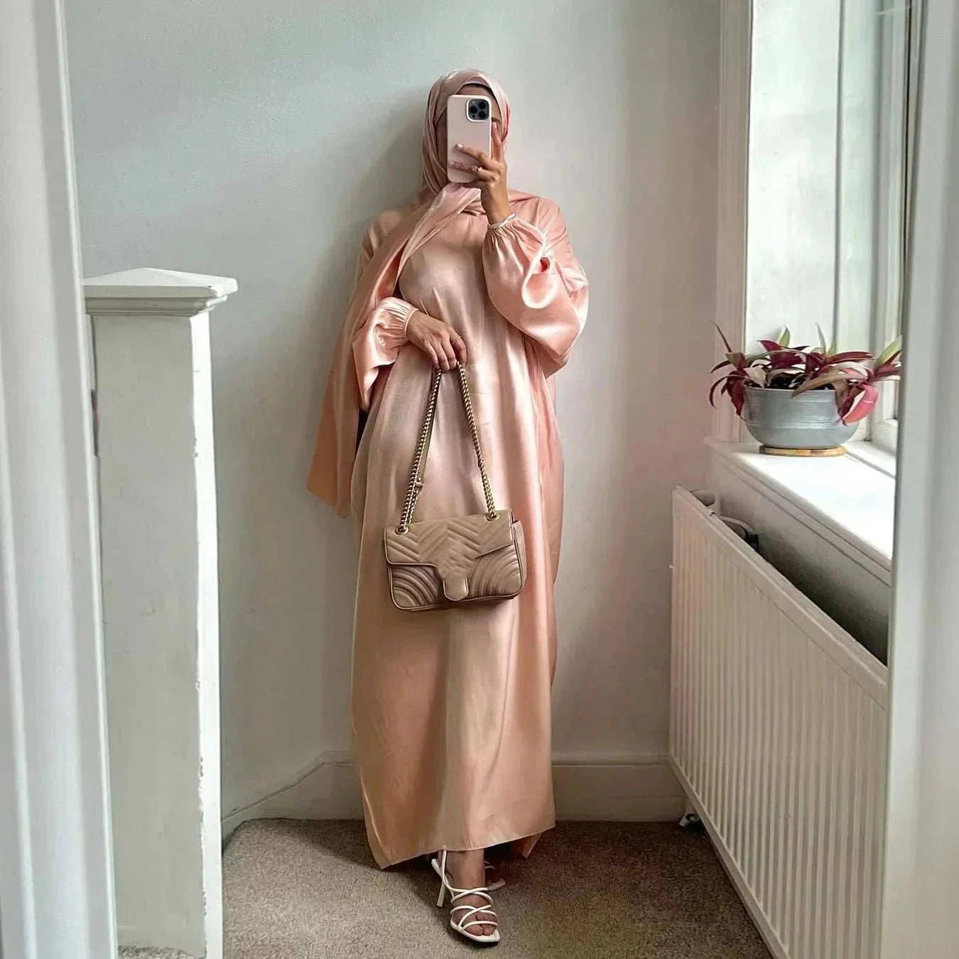 Noor Shimmer Shoulder Abaya – Festive Glitter Abaya -  Apricot -  Abaya Vida