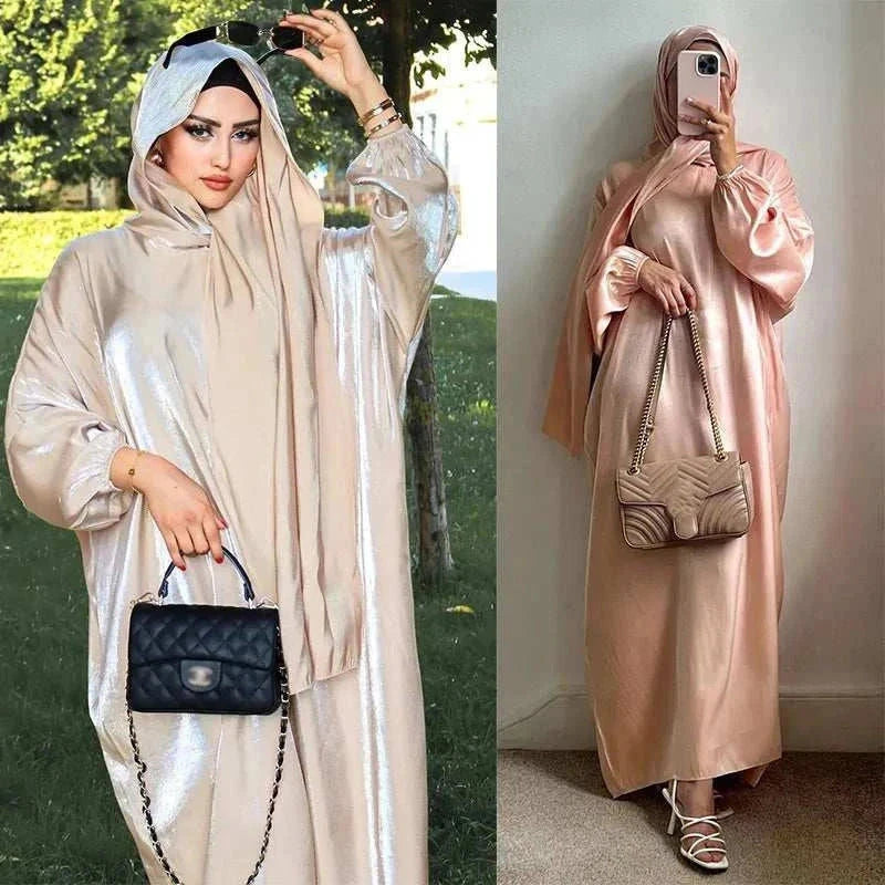 Noor Shimmer Shoulder Abaya – Festive Glitter Abaya -  Apricot -  Abaya Vida