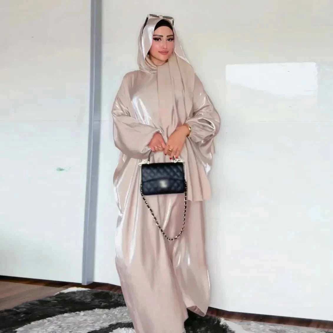 Noor Shimmer Shoulder Abaya – Festive Glitter Abaya -  Apricot -  Abaya Vida