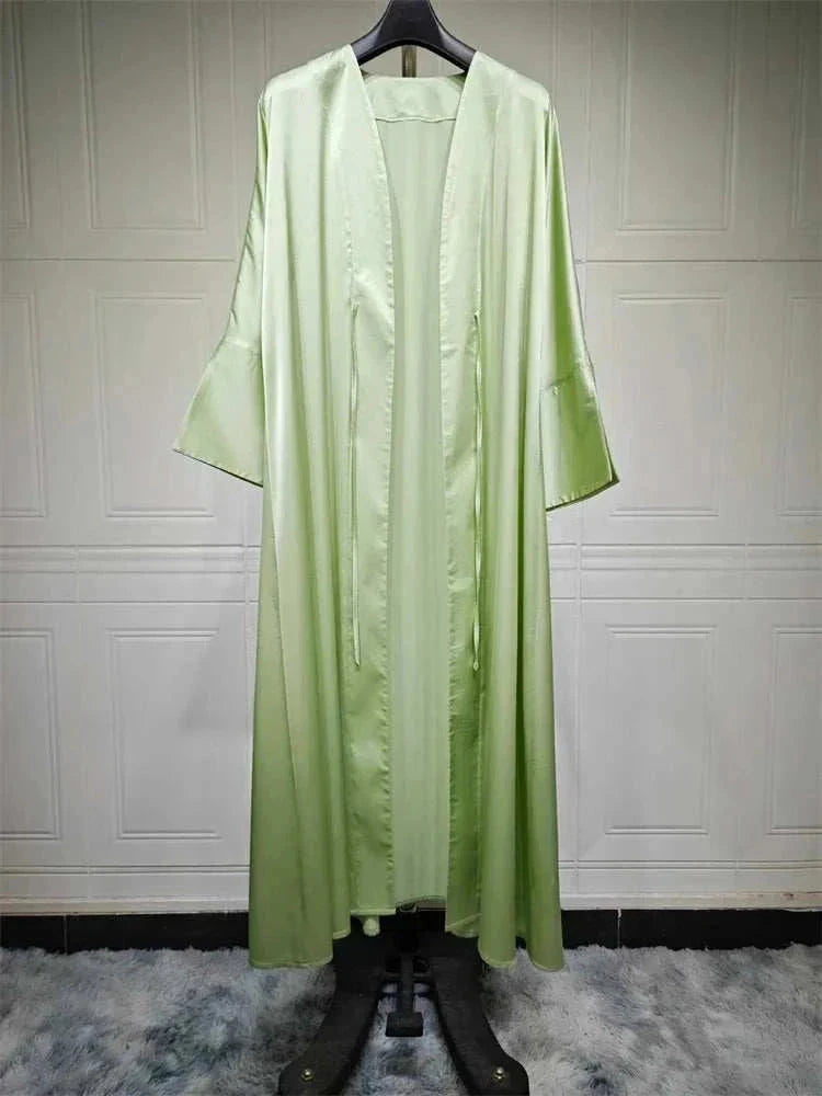 Pearl Satin Abaya – Luxury Open Butterfly Pearl Satin Maxi -  Purple -  Abaya Vida