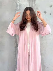 Pearl Satin Abaya – Luxury Open Butterfly Pearl Satin Maxi -  Purple -  Abaya Vida