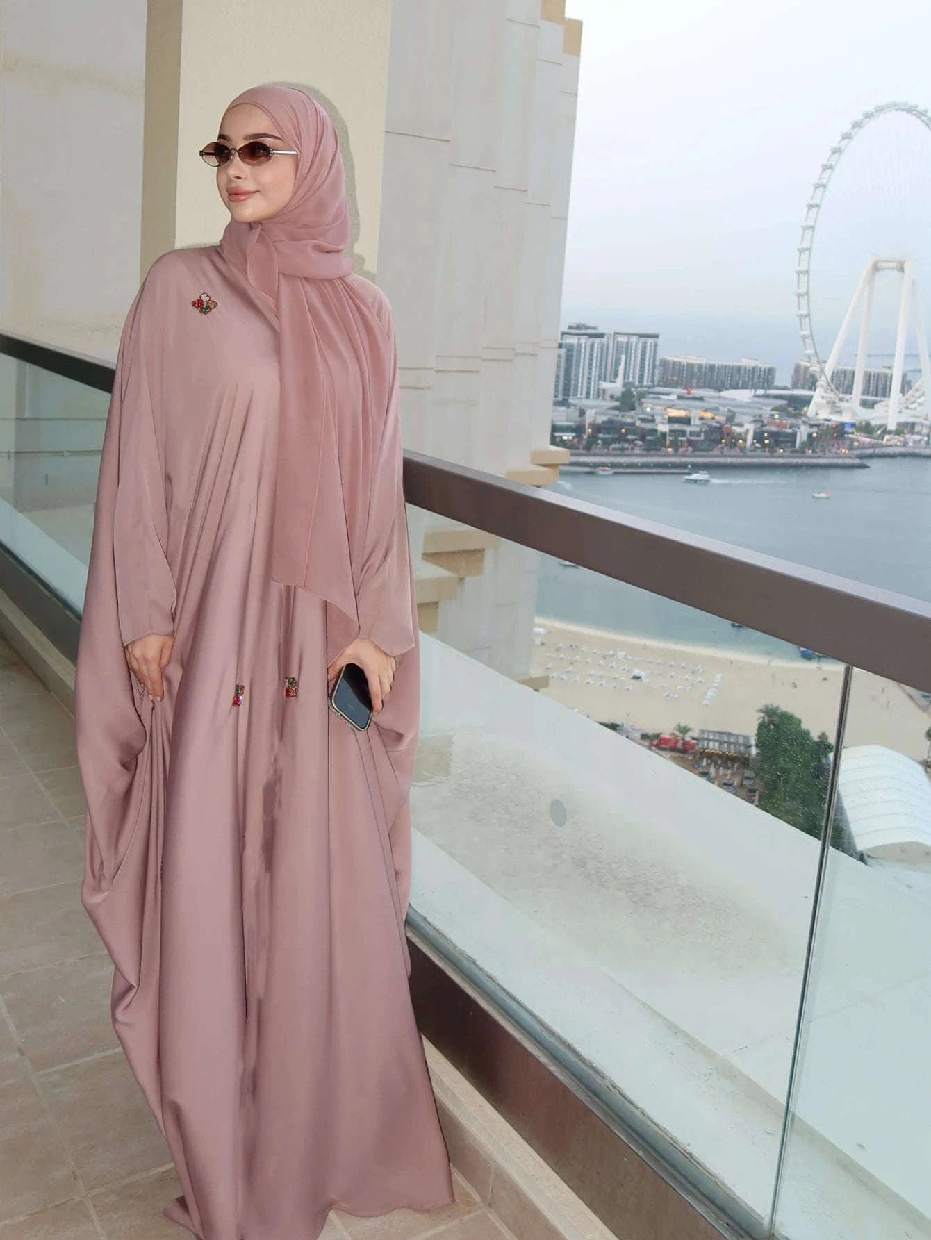 Pink Batwing Sleeve Abaya – Open Front Robe -  Default Title -  Abaya Vida