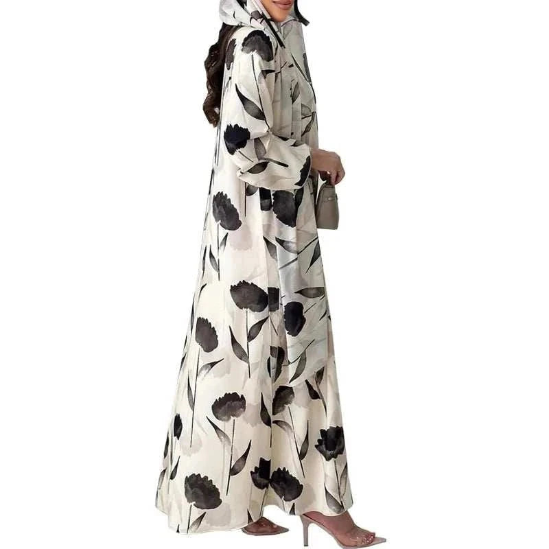 Printed Chiffon Abaya Set – Open Front with Matching Scarf -  S -  Abaya Vida