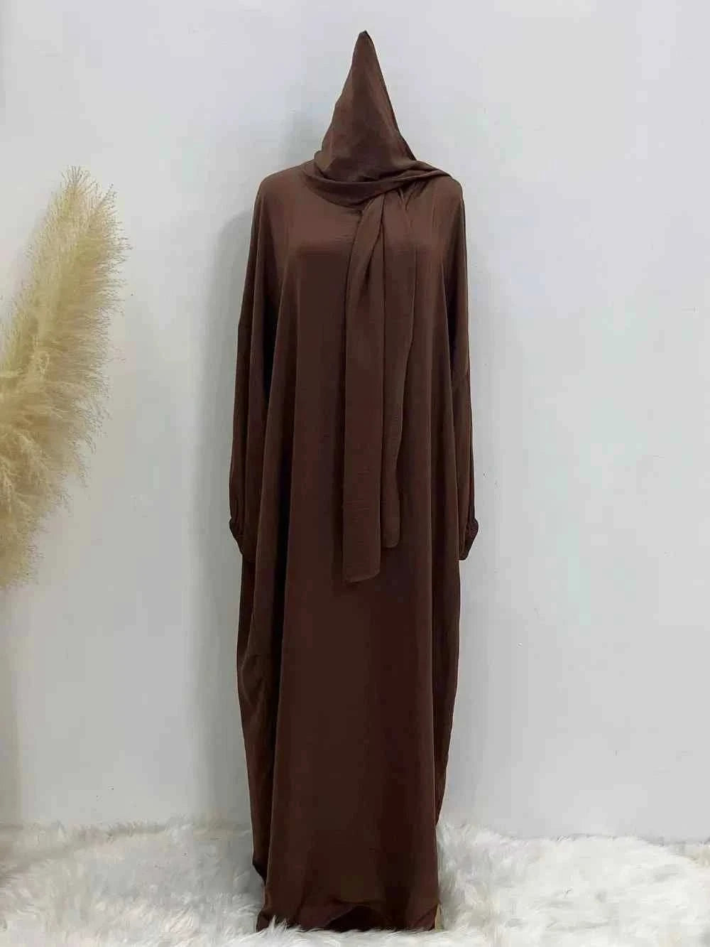 Ramadan Hooded Abaya – Khimar Style Hooded Modest Abaya -  Dark Brown / M -  Abaya Vida