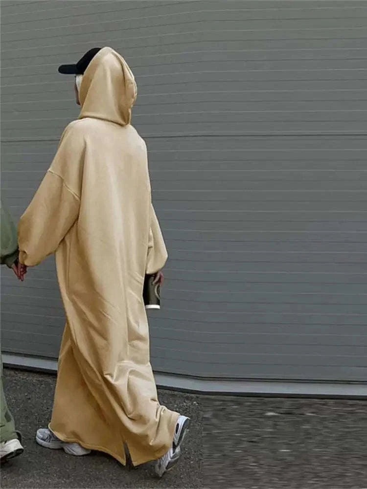 Ramadan Hoodie Abaya – Soft Jersey Pullover Prayer Robe -  Khaki Dress / S -  Abaya Vida