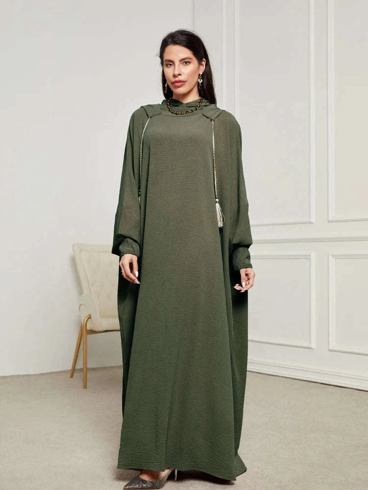 Ramadan Niqab Khimar Hooded Abaya – Tassel Trim Prayer Robe -  Green -  Abaya Vida