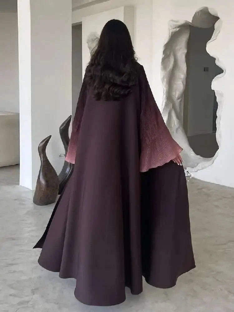 Ramadan Open Abaya – Jewel Tone Robe with Patch Detailing -  Wine red / S -  Abaya Vida
