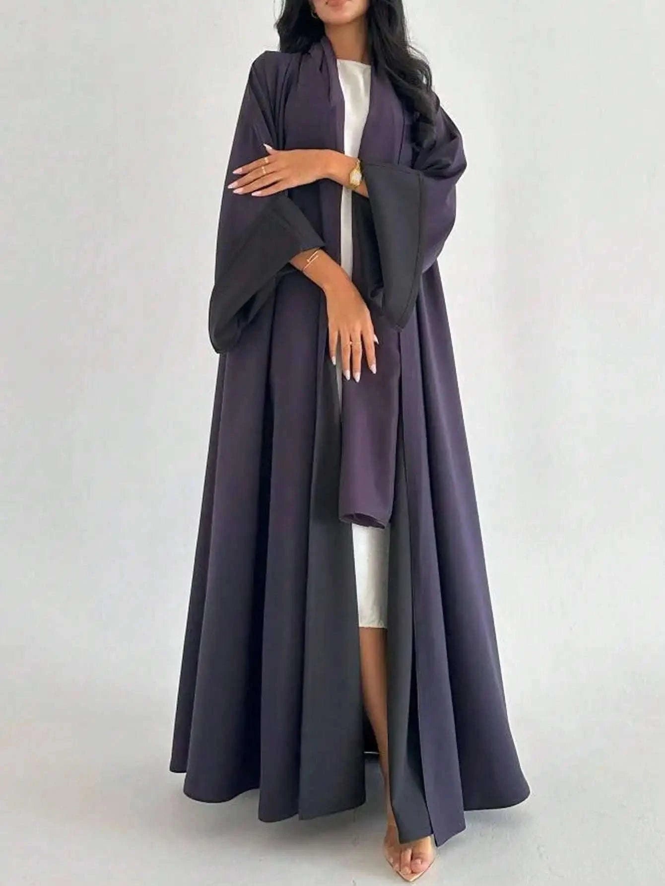 Reversible Loose Abaya – Full Sleeve Open Front Robe -  Black Purple -  Abaya Vida