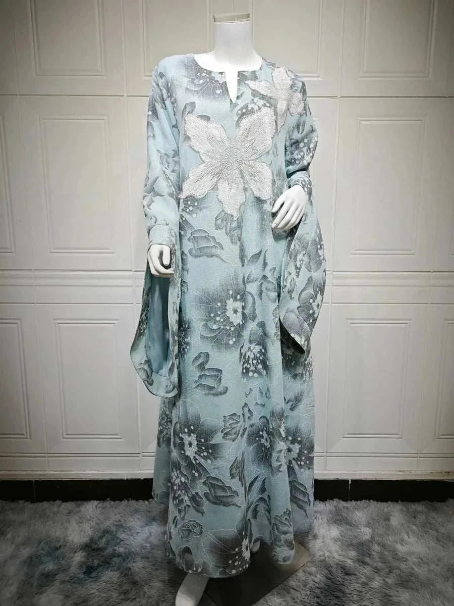 Royal Sequin Abaya – Sparkling Closed Occasion Maxi Abaya -  Light Blue / S -  Abaya Vida