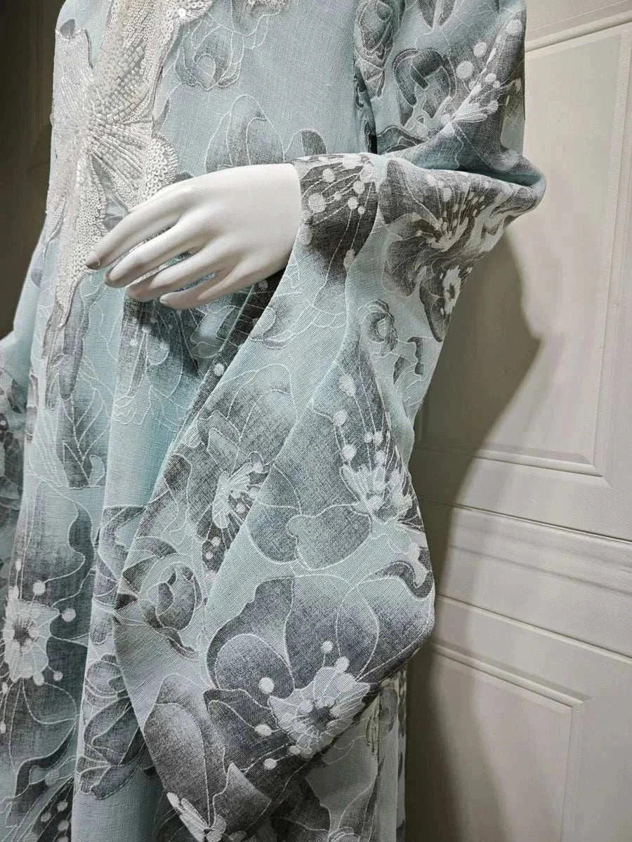 Royal Sequin Abaya – Sparkling Closed Occasion Maxi Abaya -  Light Blue / S -  Abaya Vida