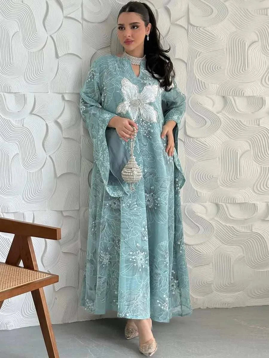 Royal Sequin Abaya – Sparkling Closed Occasion Maxi Abaya -  Light Blue / S -  Abaya Vida