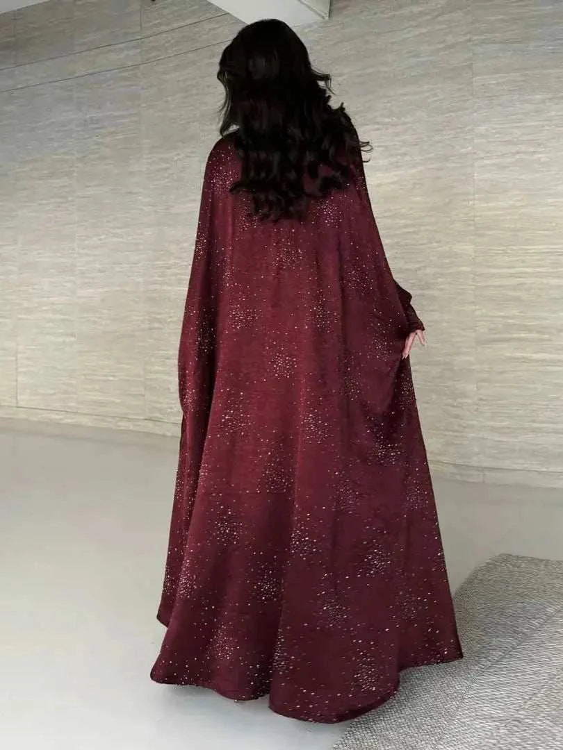 Satin Grace Abaya – Elegant Closed Butterfly Satin Maxi -  Maroon -  Abaya Vida