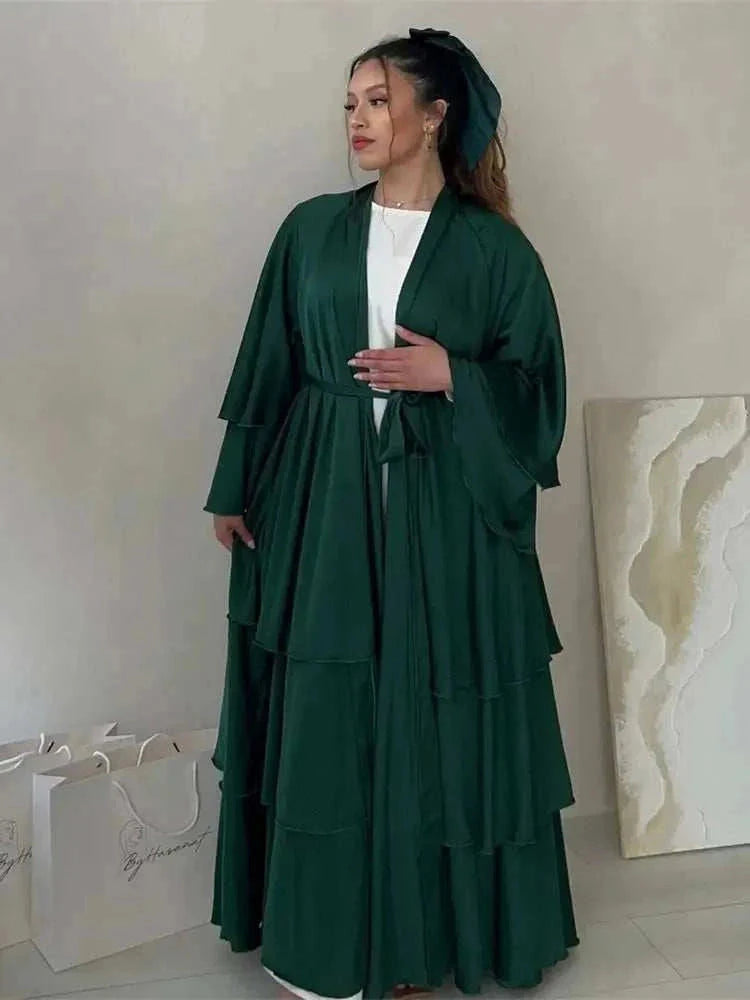 Satin Serenity Abaya – Flowing Open Butterfly Satin Abaya -  Light Green / S -  Abaya Vida
