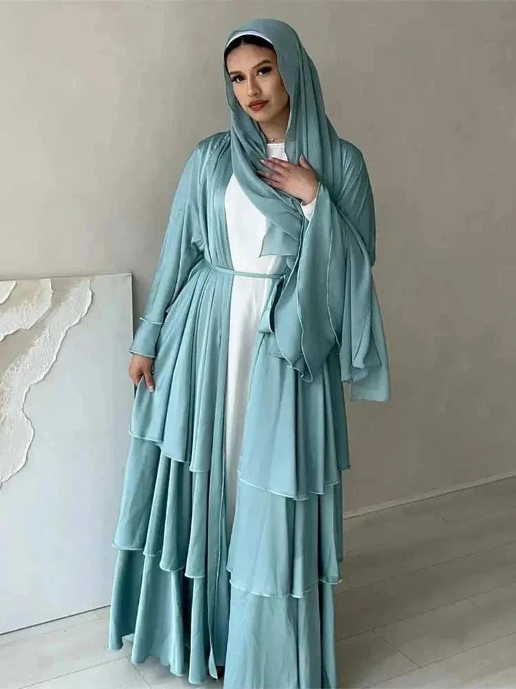 Satin Serenity Abaya – Flowing Open Butterfly Satin Abaya -  Light Green / S -  Abaya Vida