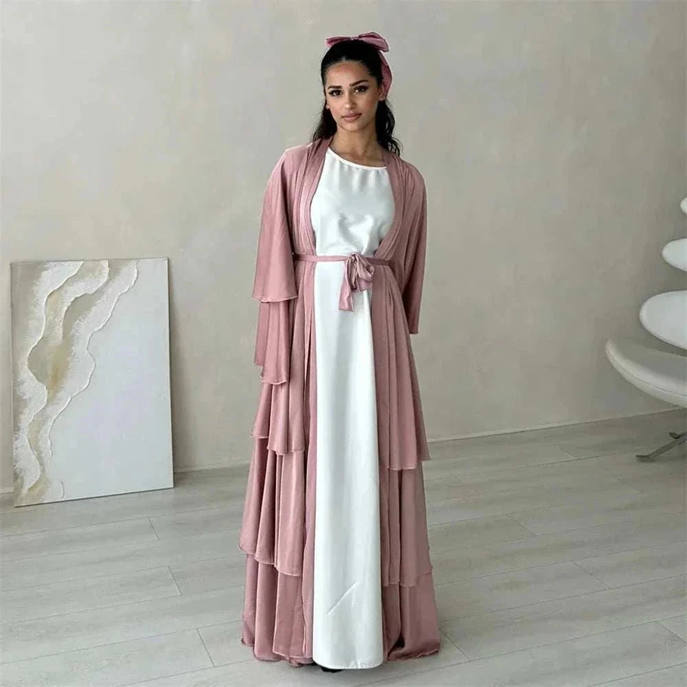 Satin Serenity Abaya – Flowing Open Butterfly Satin Abaya -  Light Green / S -  Abaya Vida