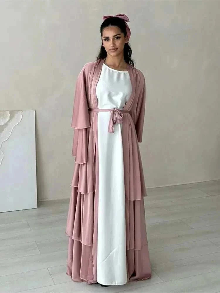 Satin Serenity Abaya – Flowing Open Butterfly Satin Abaya -  Light Green / S -  Abaya Vida