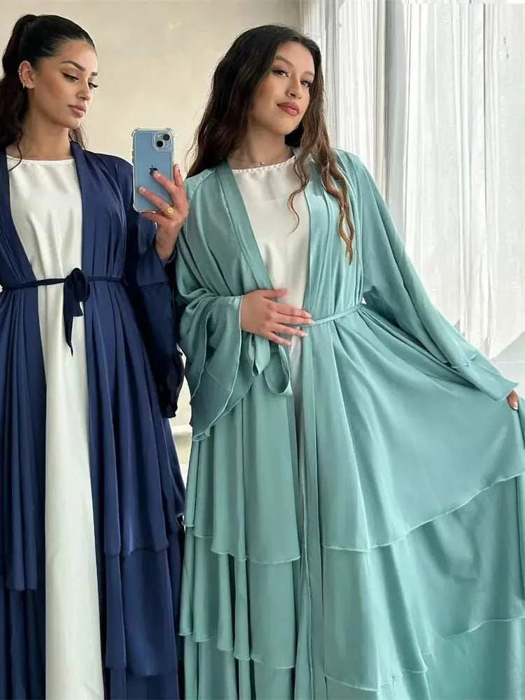 Satin Serenity Abaya – Flowing Open Butterfly Satin Abaya -  Light Green / S -  Abaya Vida