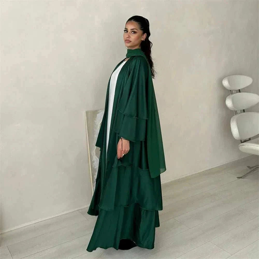 Satin Serenity Abaya – Flowing Open Butterfly Satin Abaya -  Light Green / S -  Abaya Vida