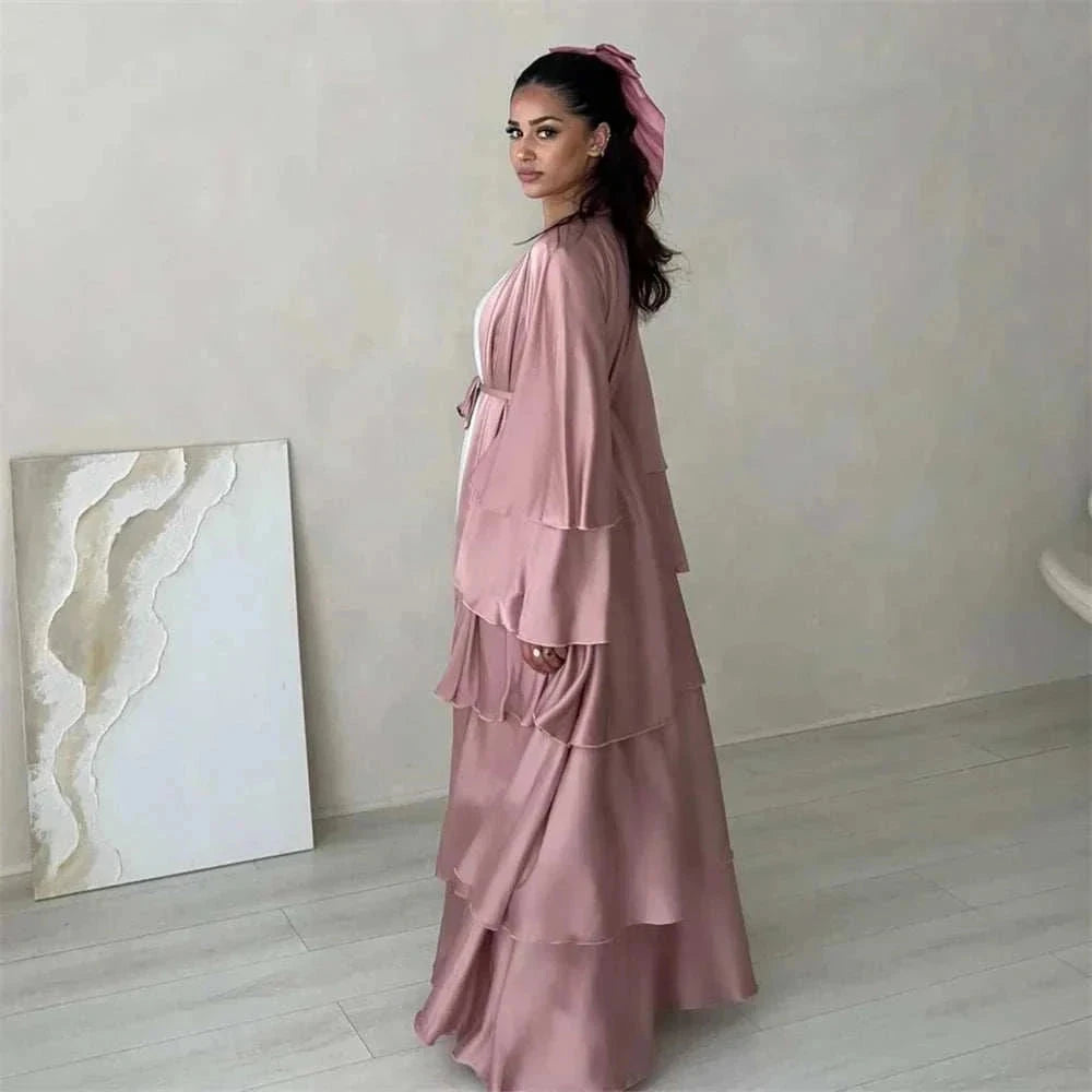 Satin Serenity Abaya – Flowing Open Butterfly Satin Abaya -  Light Green / S -  Abaya Vida