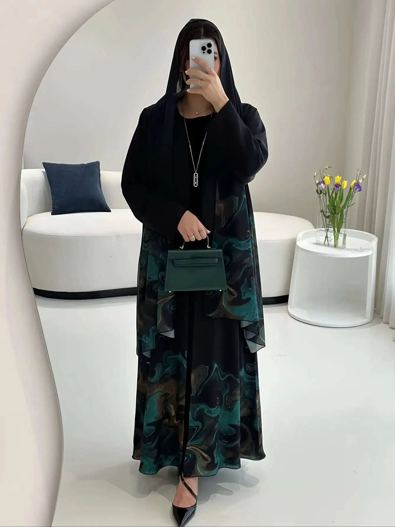 Saudi Traditional Open-Front Robe – Jersey Festival Abaya -  XS -  Abaya Vida