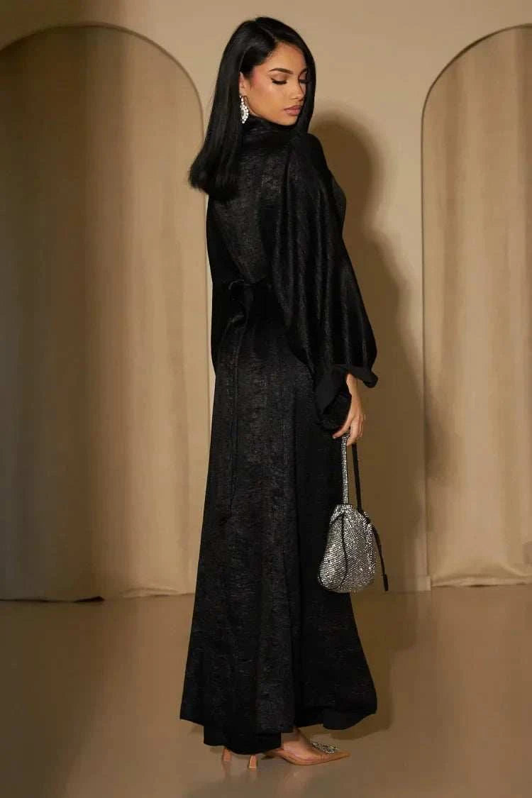 Shimmer Flare Abaya – Metallic Butterfly Sleeve Evening Maxi -  Black / S -  Abaya Vida