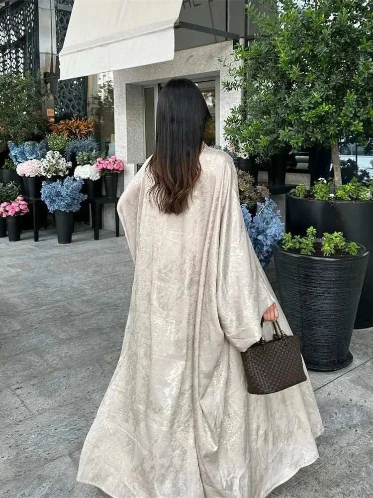 Shiny Satin Open Abaya – Elegant One-Size Butterfly Abaya -  Apricot -  Abaya Vida