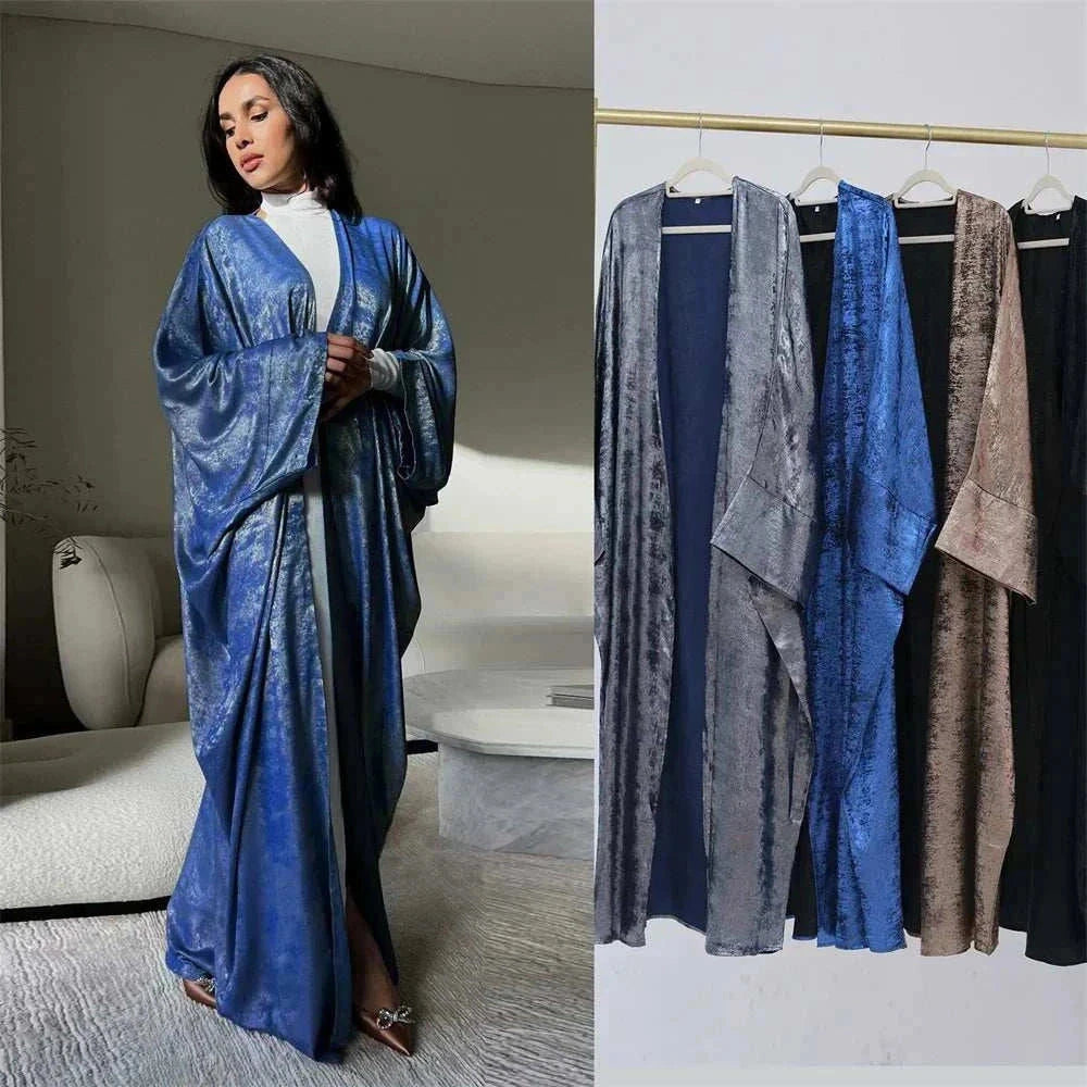 Shiny Satin Open Abaya – Elegant One-Size Butterfly Abaya -  Apricot -  Abaya Vida