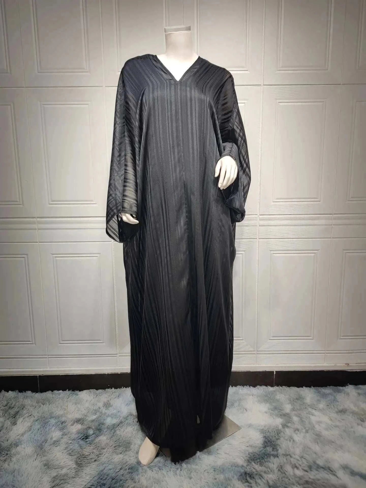 Shiny Two-Piece Abaya Set – Open Pleated Evening Ensemble -  Black -  Abaya Vida