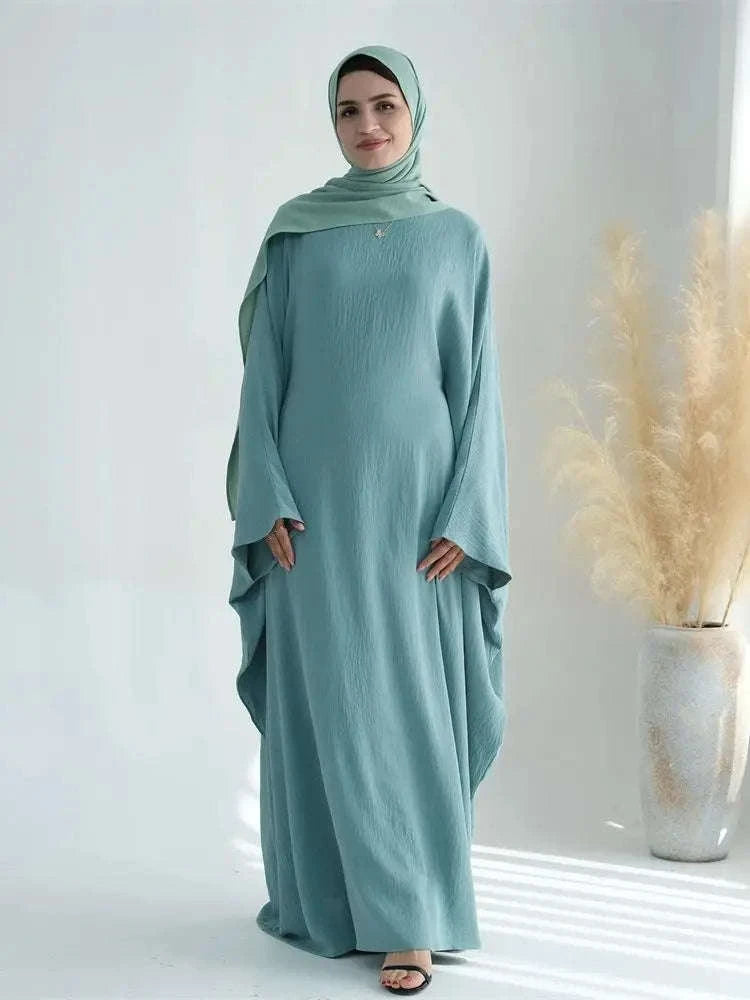 Soft Crepe Khimar Batwing Set with Hijab – Pullover Prayer Dress -  Green with hijab / M -  Abaya Vida