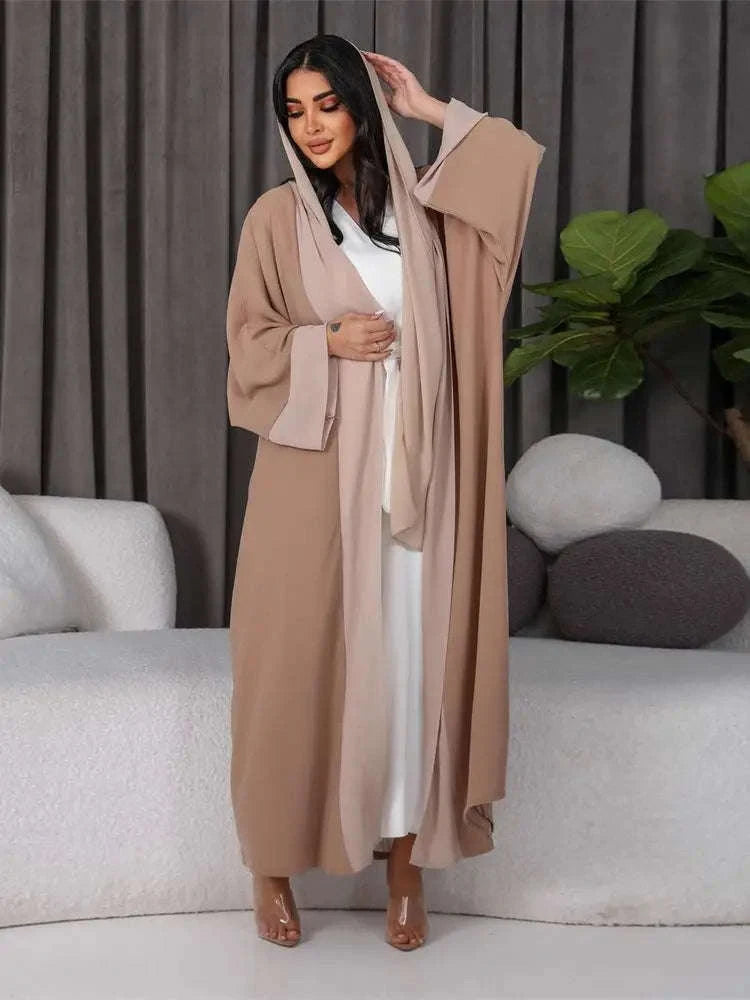 White & Khaki Kimono Abaya for Women – Open Front Cardigan Robe -  White / S -  Abaya Vida
