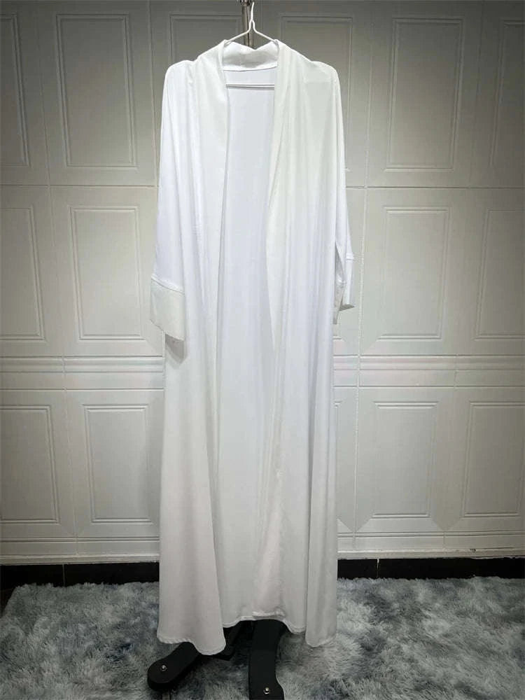 White & Khaki Kimono Abaya for Women – Open Front Cardigan Robe -  White / S -  Abaya Vida