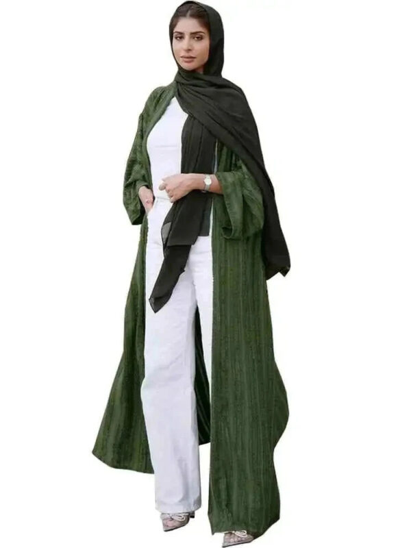 Arabian Knitted Abaya Coat – Textured Open Modest Cardigan -  Silver / S -  Abaya Vida