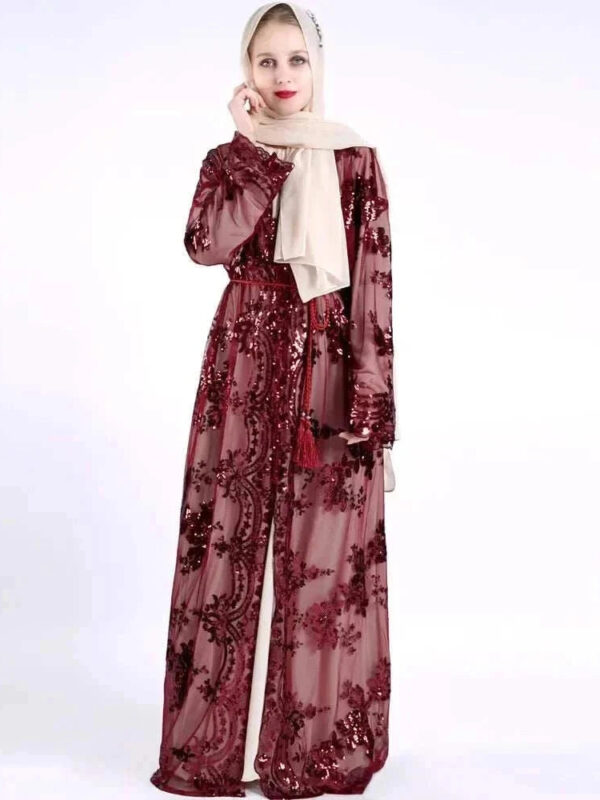 Belted Embroidered Abaya – Luxury Open Front Kimono Abaya -  Black-Golden / S -  Abaya Vida
