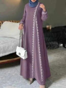 Eid Lace-Up Abaya – Elegant A-Line Maxi Dress for Women -  Purple / S -  Abaya Vida