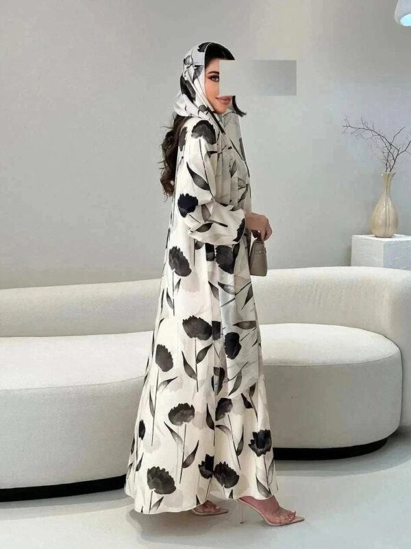 Printed Chiffon Abaya Set – Open Front with Matching Scarf -  S -  Abaya Vida
