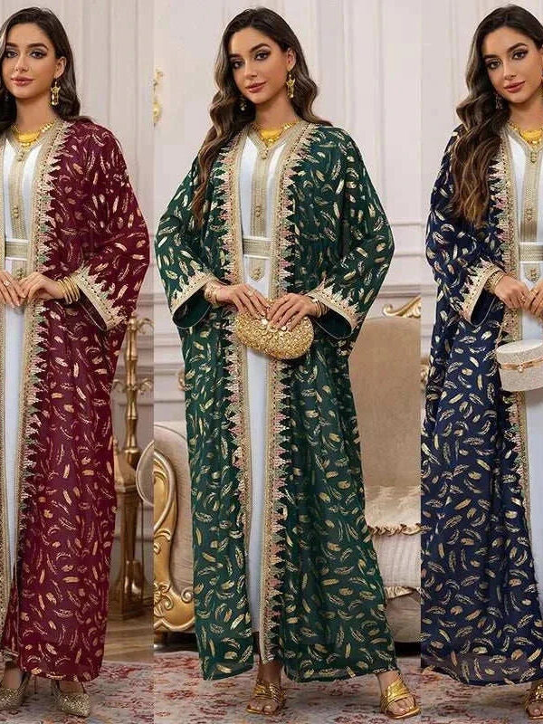 Regal 3-Piece Abaya Set – Luxury Open & Closed Maxi Ensemble -  Blue / S -  Abaya Vida