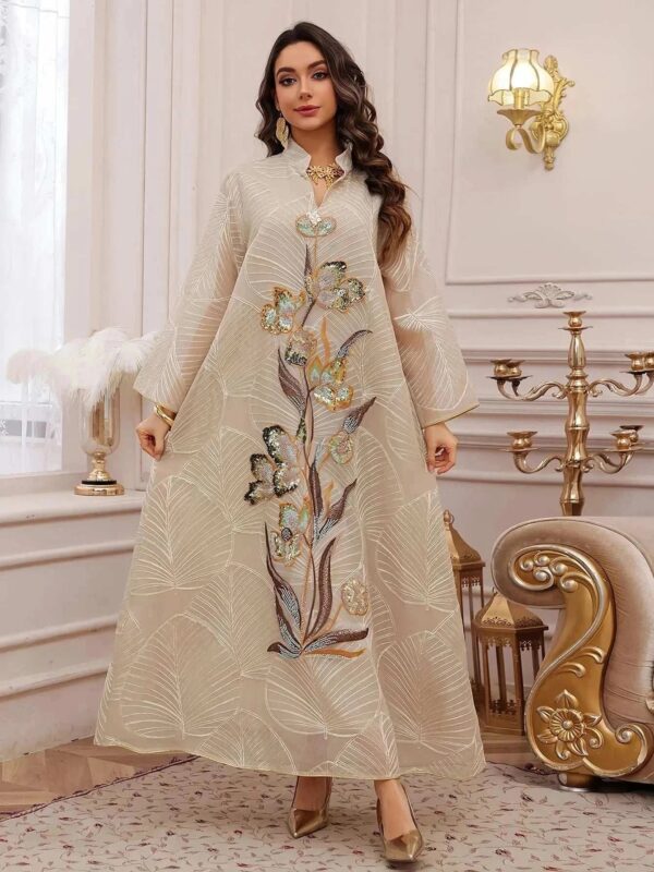 Architectural Shoulder Embroidered Abaya – Minimalist Luxury -  Apricot / M -  Abaya Vida