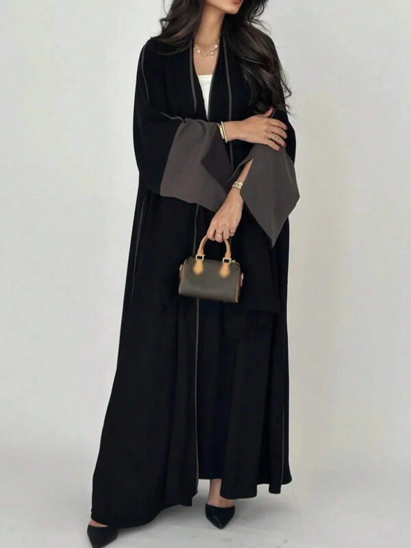 Middle Eastern Open Front Abaya – Full Sleeve Robe - Double khaki | AbayaVida