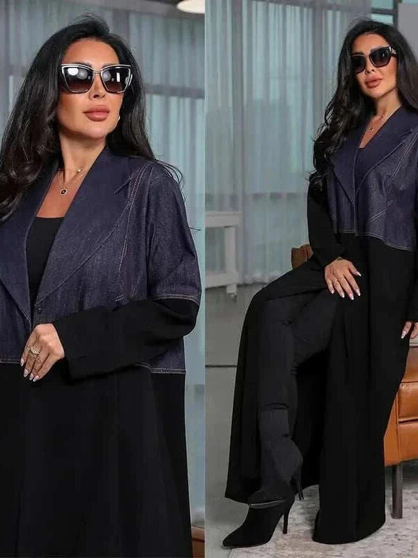 Denim Patchwork Abaya – Casual Open Modest Abaya in Blue -  S -  Abaya Vida