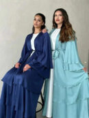 Satin Serenity Abaya – Flowing Open Butterfly Satin Abaya - Light Green / S - Abaya Vida