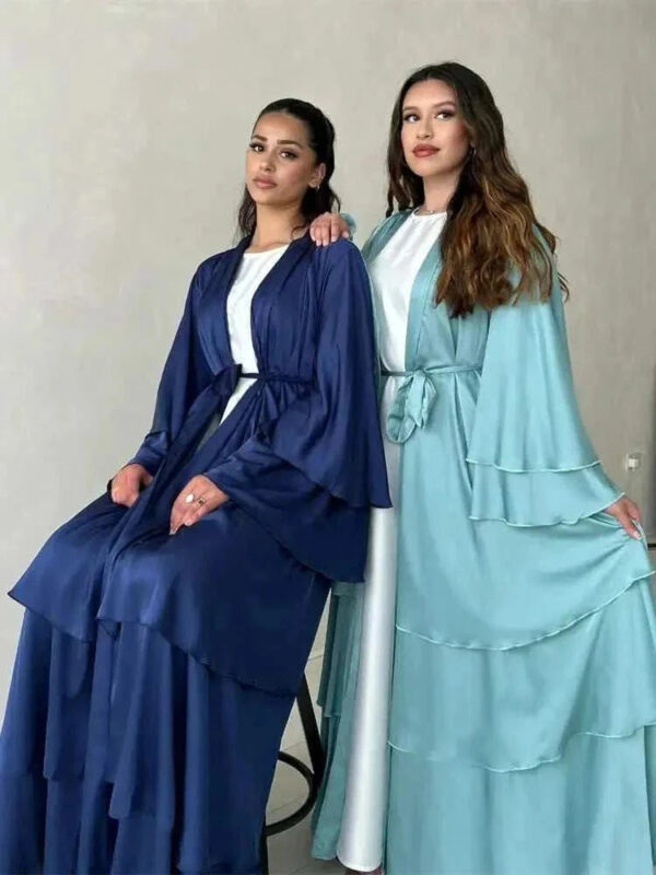 Satin Serenity Abaya – Flowing Open Butterfly Satin Abaya -  Light Green / S -  Abaya Vida