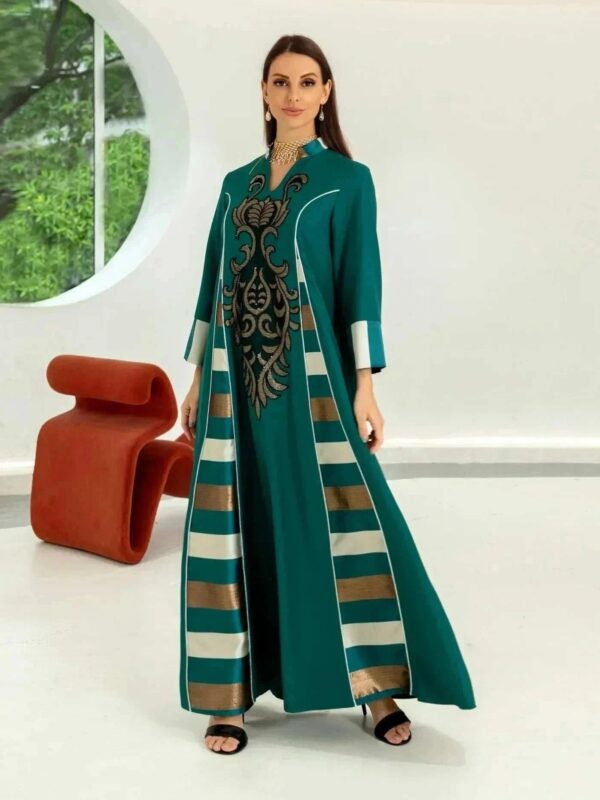 Embroidered Stripe Abaya – Elegant Closed Modest Occasion Wear -  Black / S -  Abaya Vida