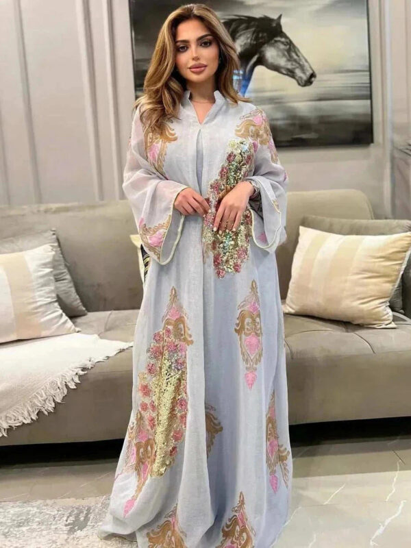 Midnight Radiance Abaya – Sparkling Closed Occasion Maxi -  Gray / S -  Abaya Vida