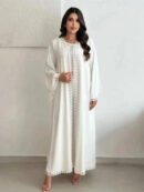 Ivory Lace Abaya – Elegant White Lace Modest Maxi Abaya -  S -  Abaya Vida